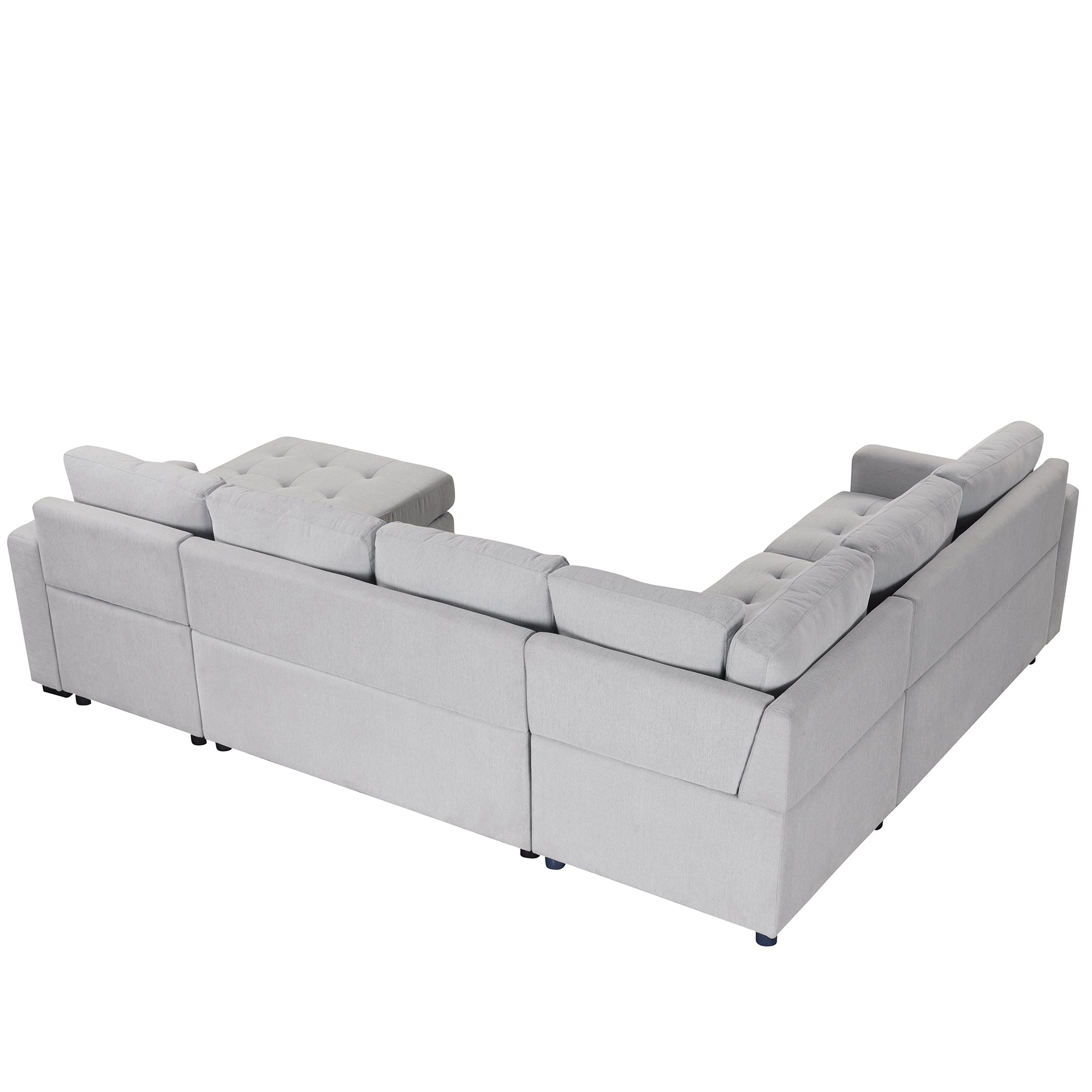 U_Style Sectional Sleeper Sofa with Pull-out Bed and Lounge Chair, USB and Type-C Interfaces, Suitable for Living Room, Office, and Spacious Spaces