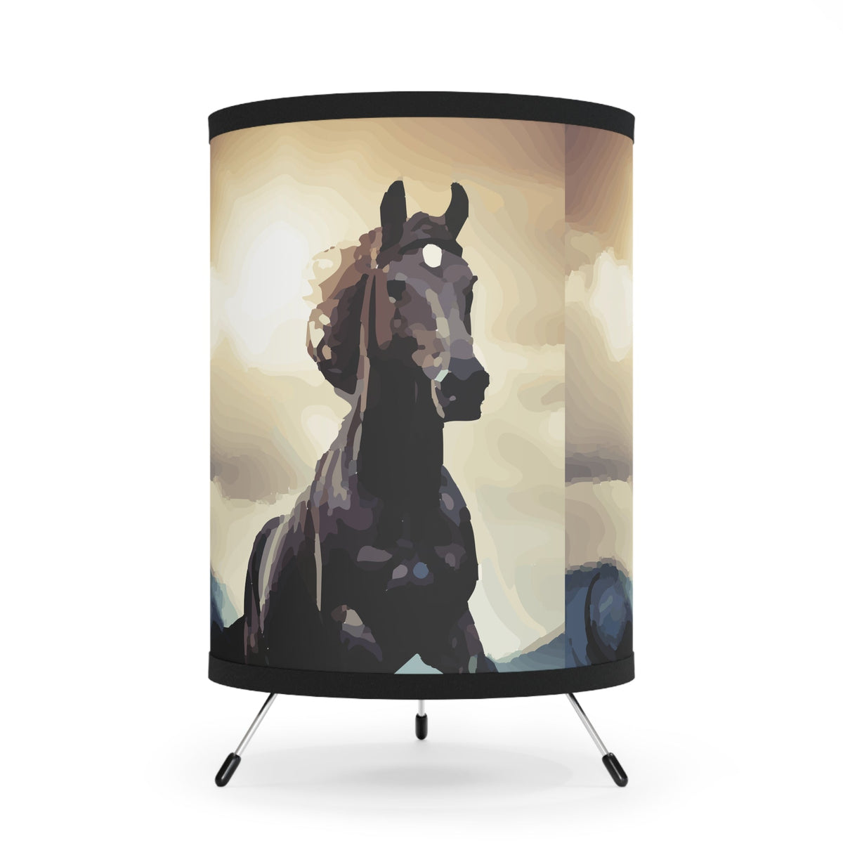 Wild Black Horse Tripod Lamp with High-Res Printed Shade, US\CA plug