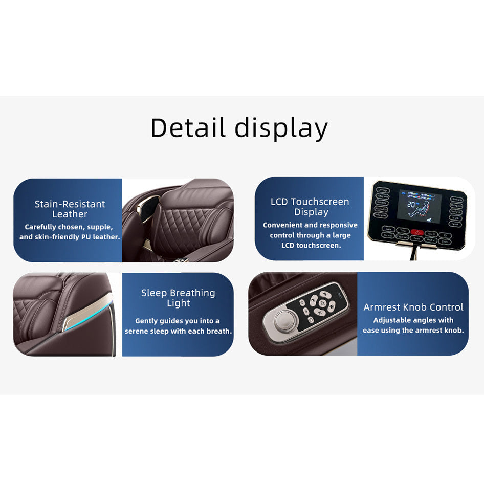 'Luxury Meets Technology! Zero Gravity Massage Chair with SL-Track, Shiatsu, Heated Back & Calves, Foot Rollers, Built-in Speakers & Smart LCD Control – Elevate Your Home or Office Comfort!'