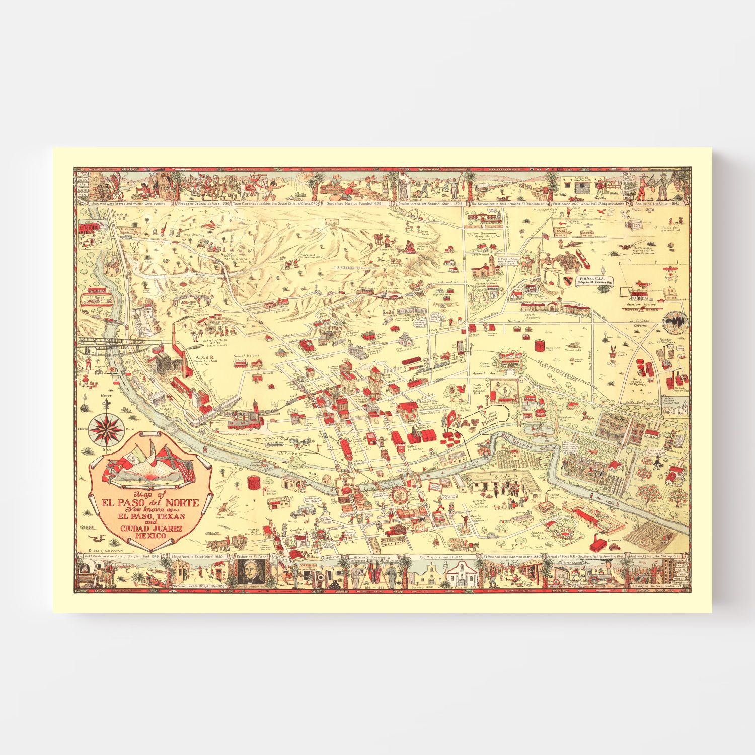Vintage Map of El Paso, TX Business Section 1932