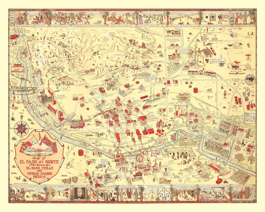Vintage Map of El Paso, TX Business Section 1932