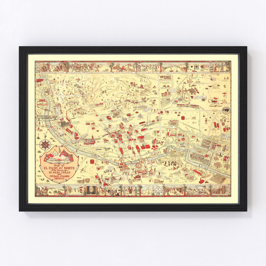 Vintage Map of El Paso, TX Business Section 1932