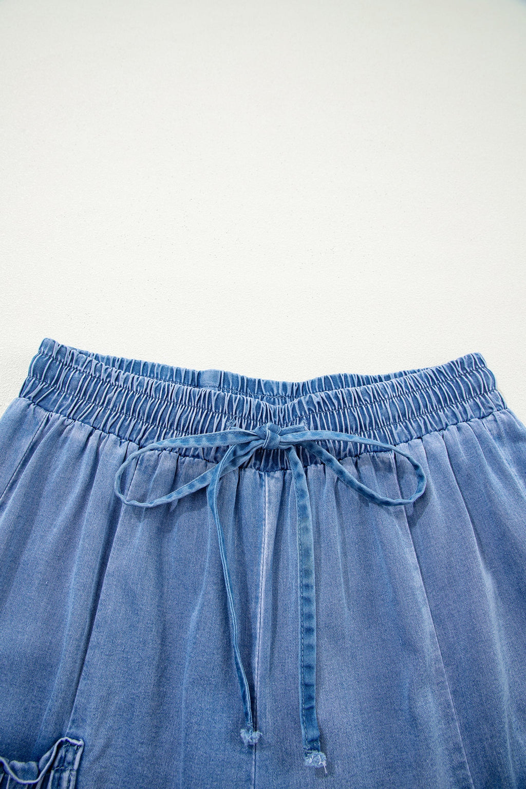 Denim Drawstring Pocket Elastic Waist Loose Pants