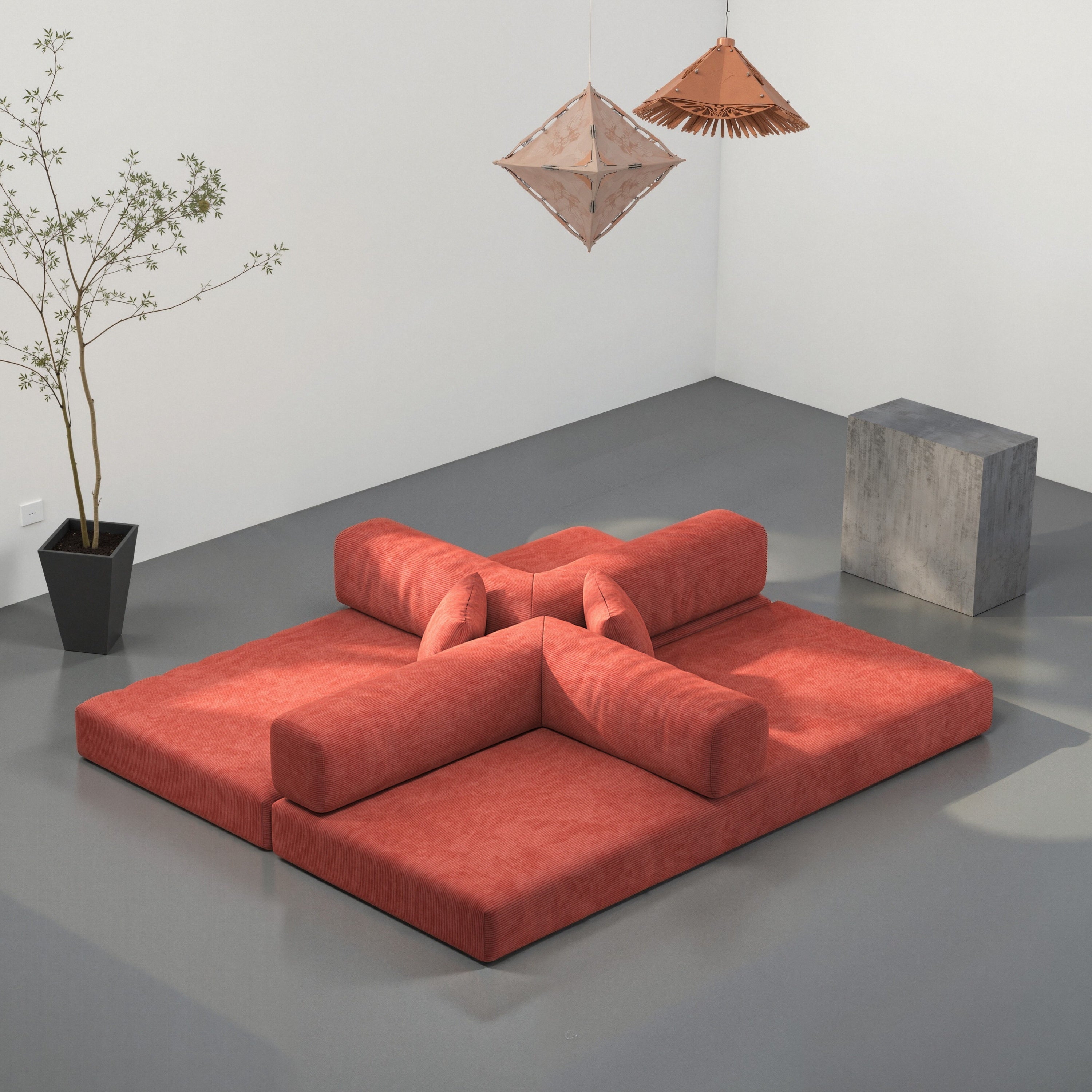 78.8inch  Modular Sectional Sofa, Convertible Pudding Block Sofa, Floor Standing Sofa Bed Arm Comfort Sofa Bed, Compression Sofa for Living Room and Bedroom -  (Orange)