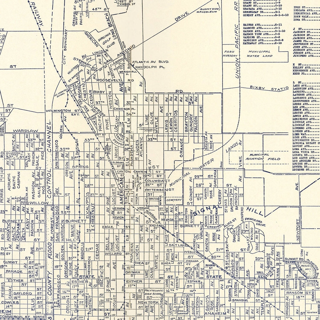 Vintage Map of Long Beach, CA Business Section 1938