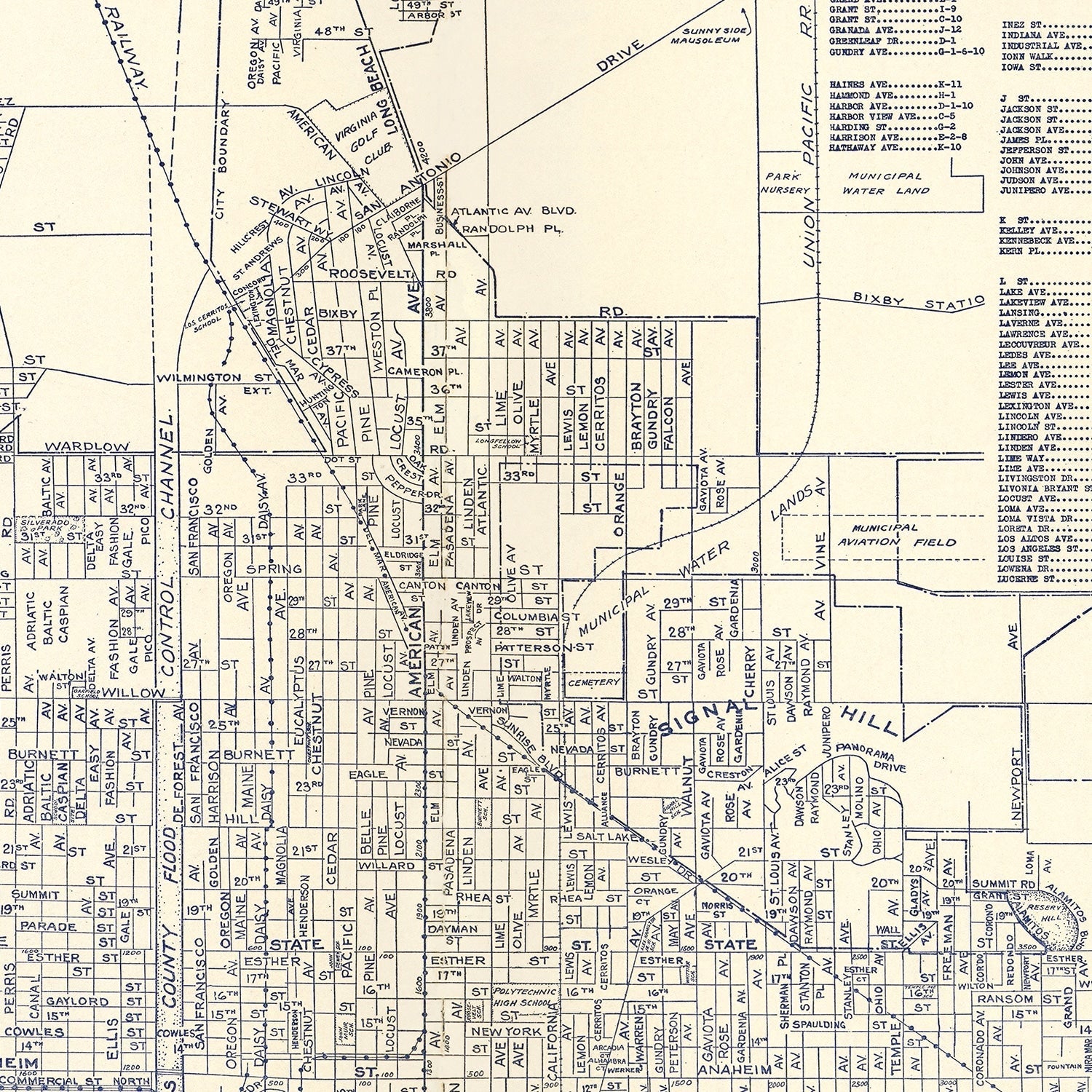 Vintage Map of Long Beach, CA Business Section 1938