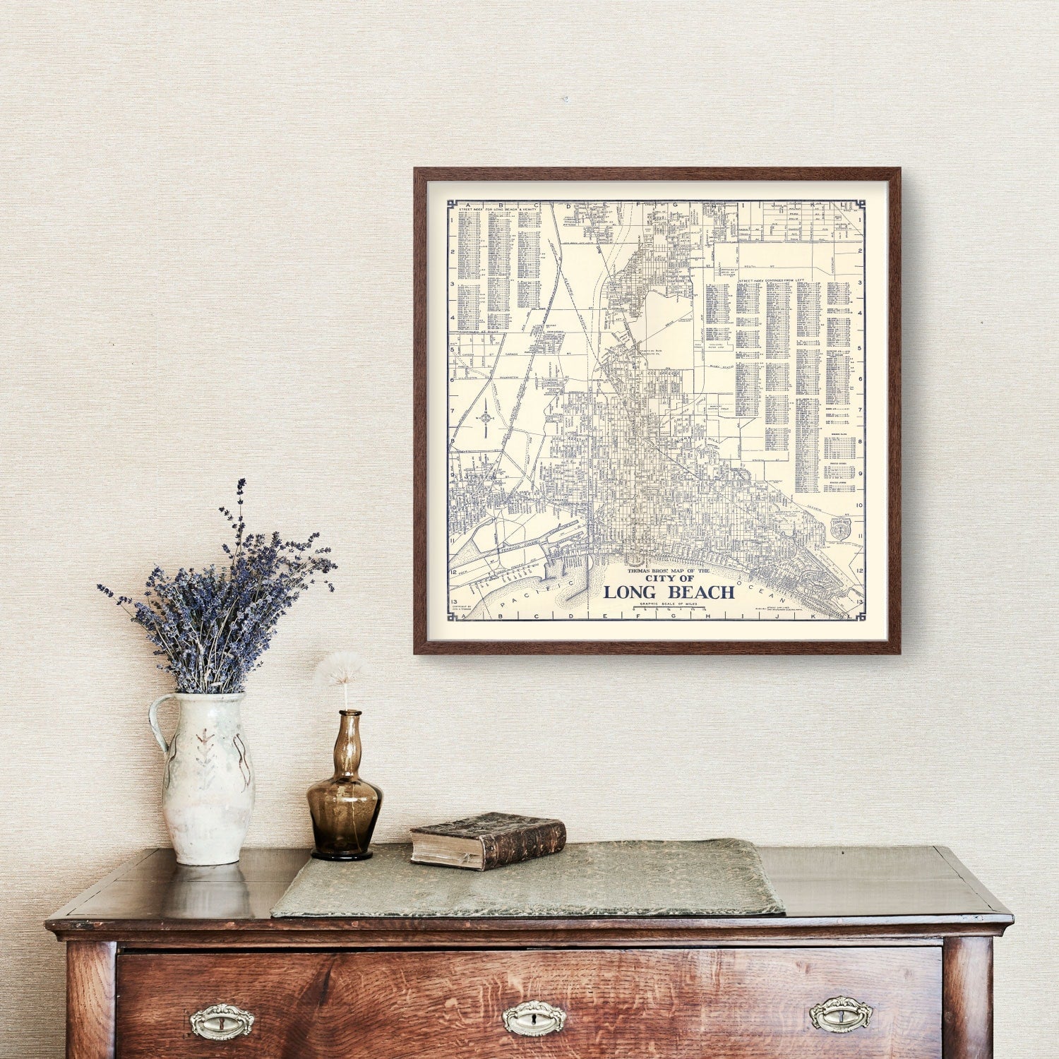 Vintage Map of Long Beach, CA Business Section 1938