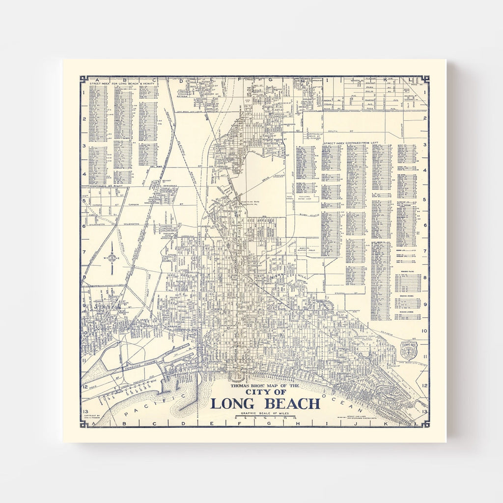 Vintage Map of Long Beach, CA Business Section 1938