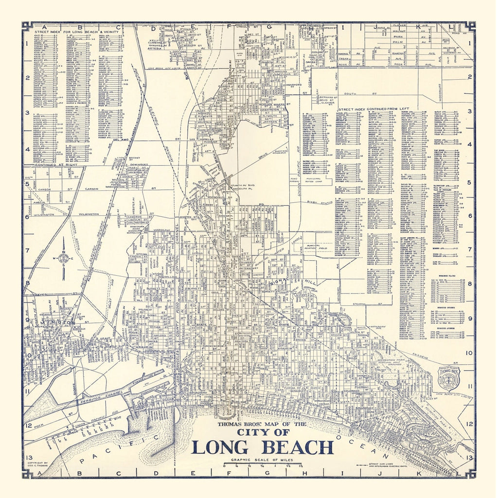 Vintage Map of Long Beach, CA Business Section 1938