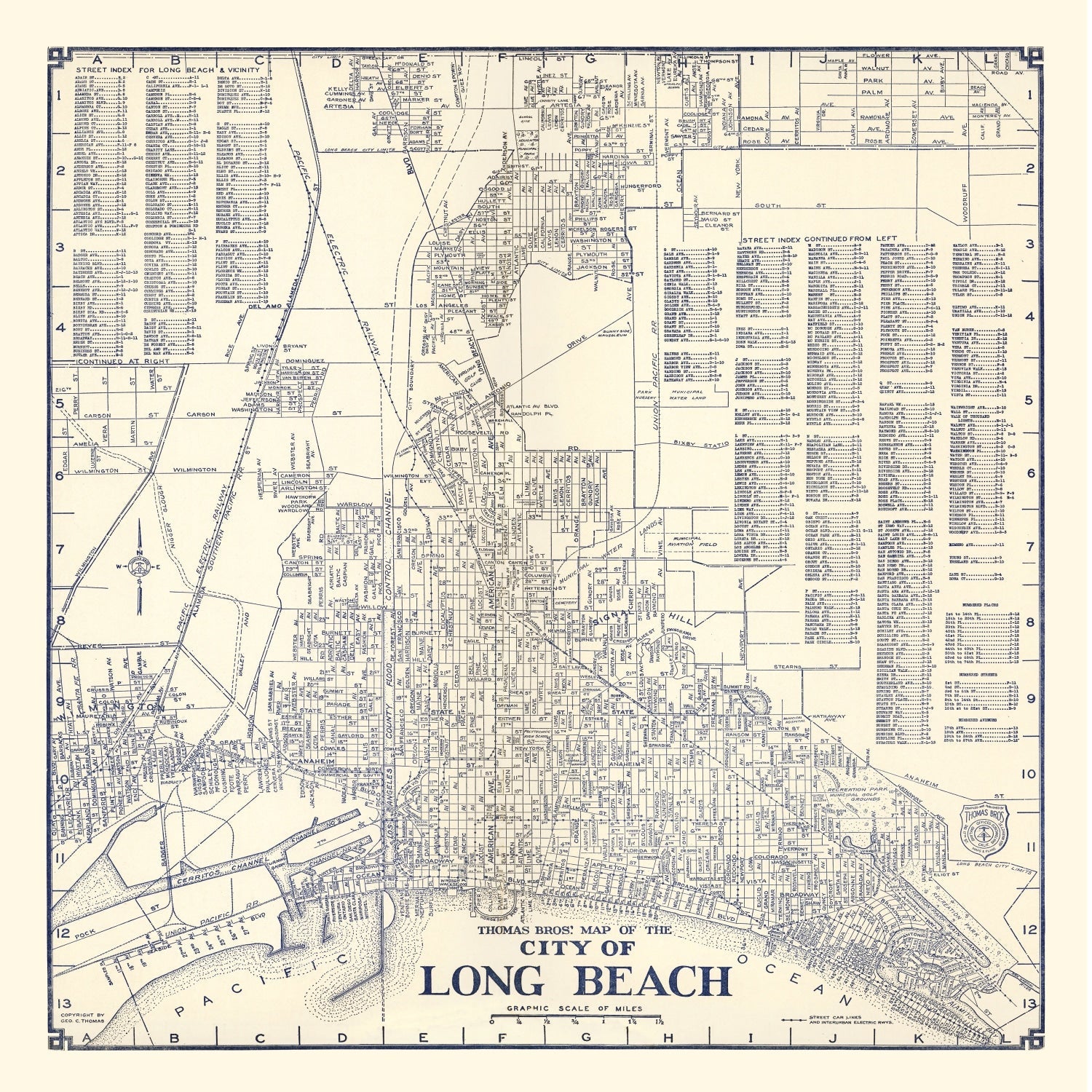 Vintage Map of Long Beach, CA Business Section 1938