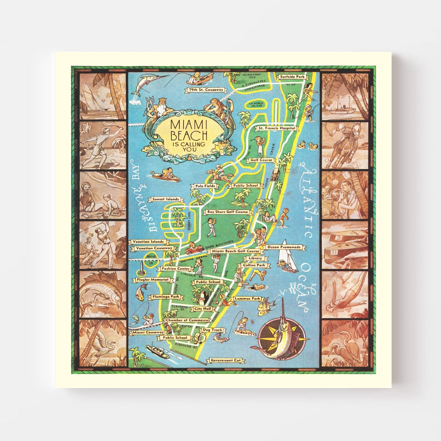 Vintage Map of Miami Beach, 1936