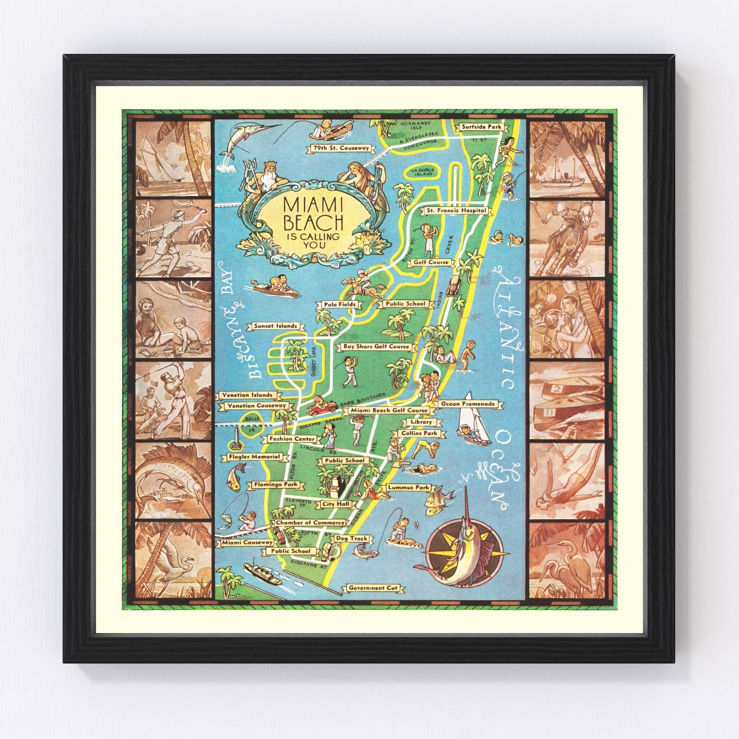 Vintage Map of Miami Beach, 1936