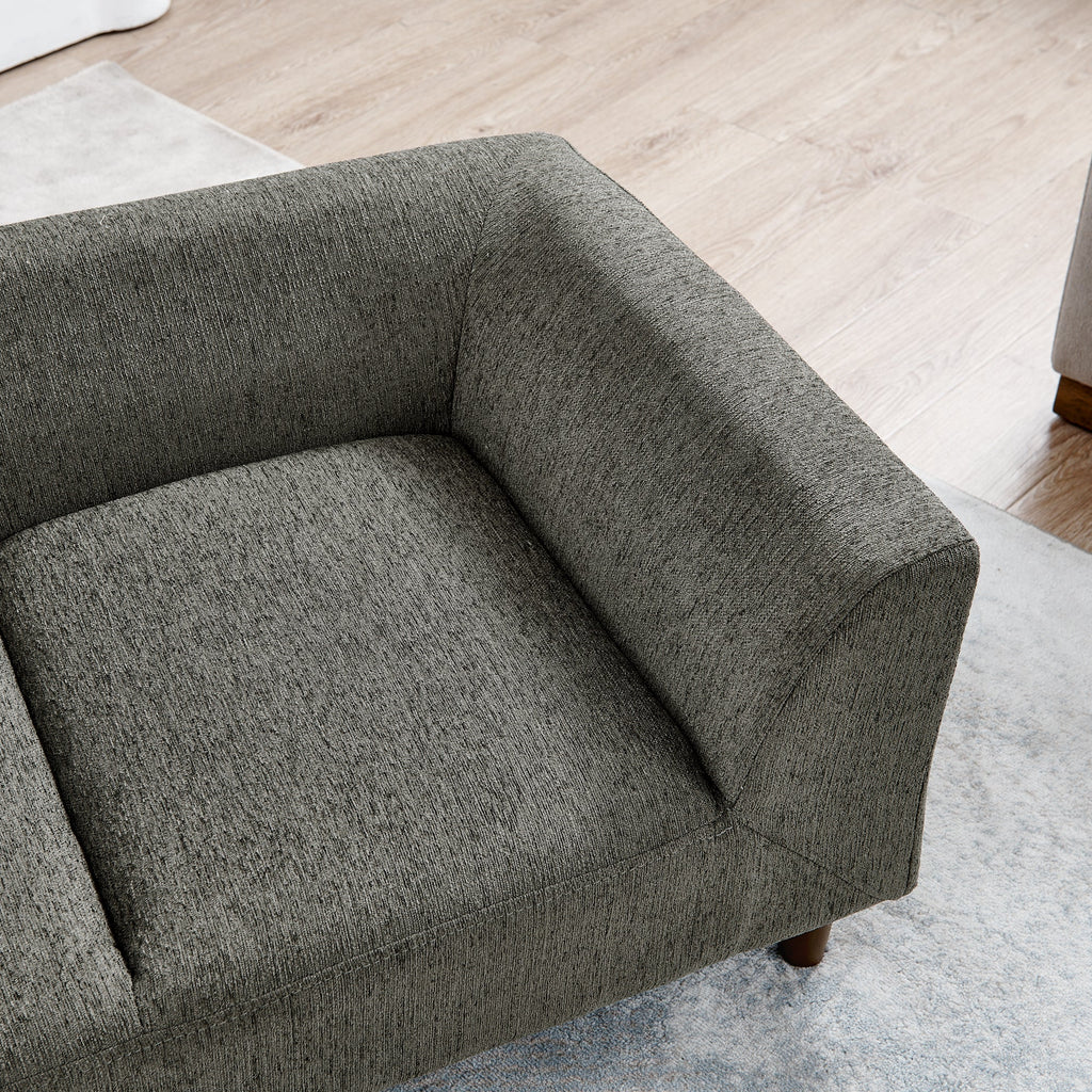 Modern Rectangular Pet Sofa with Backrest and Armrests, Soft Cushion, Dark Grey Linen, Rubber Wood Frame