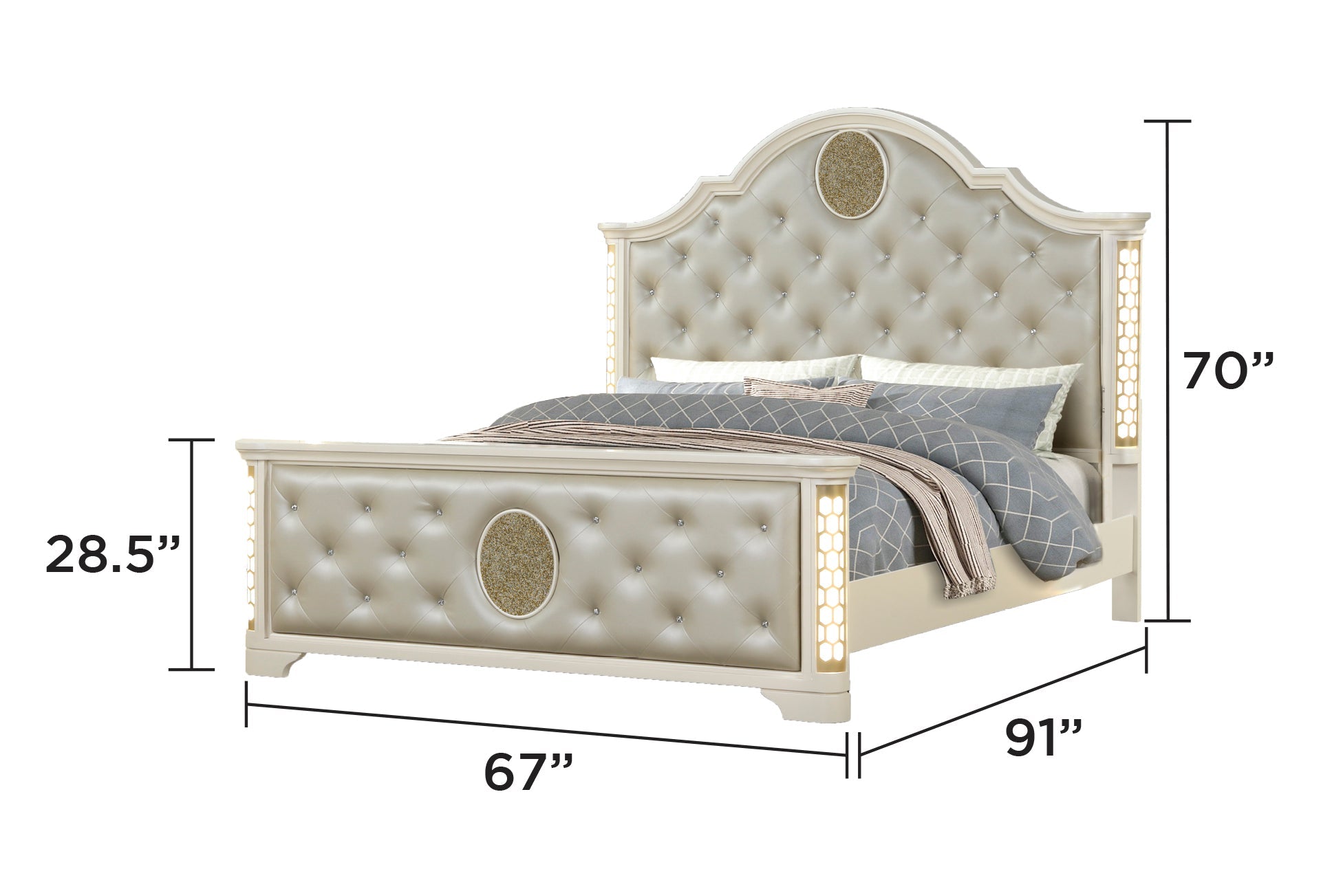 JASMINE Queen 5 Pc Unique LED Vanity Bedroom Set made with Wood in Beige (NJ INVENTORY)