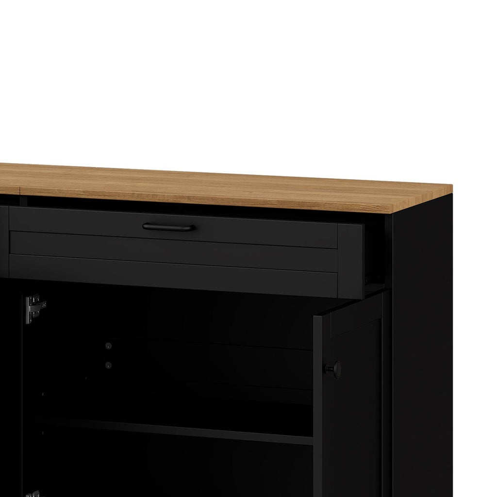 ON-TREND 3-Piece Farmhouse Entertainment Center with Storage Cabinet for TVs Up to 70', Mid-Century TV Stand with Bookshelf, Rustic Versatile Sideboard with Adjustable Shelves for Living Room, Black