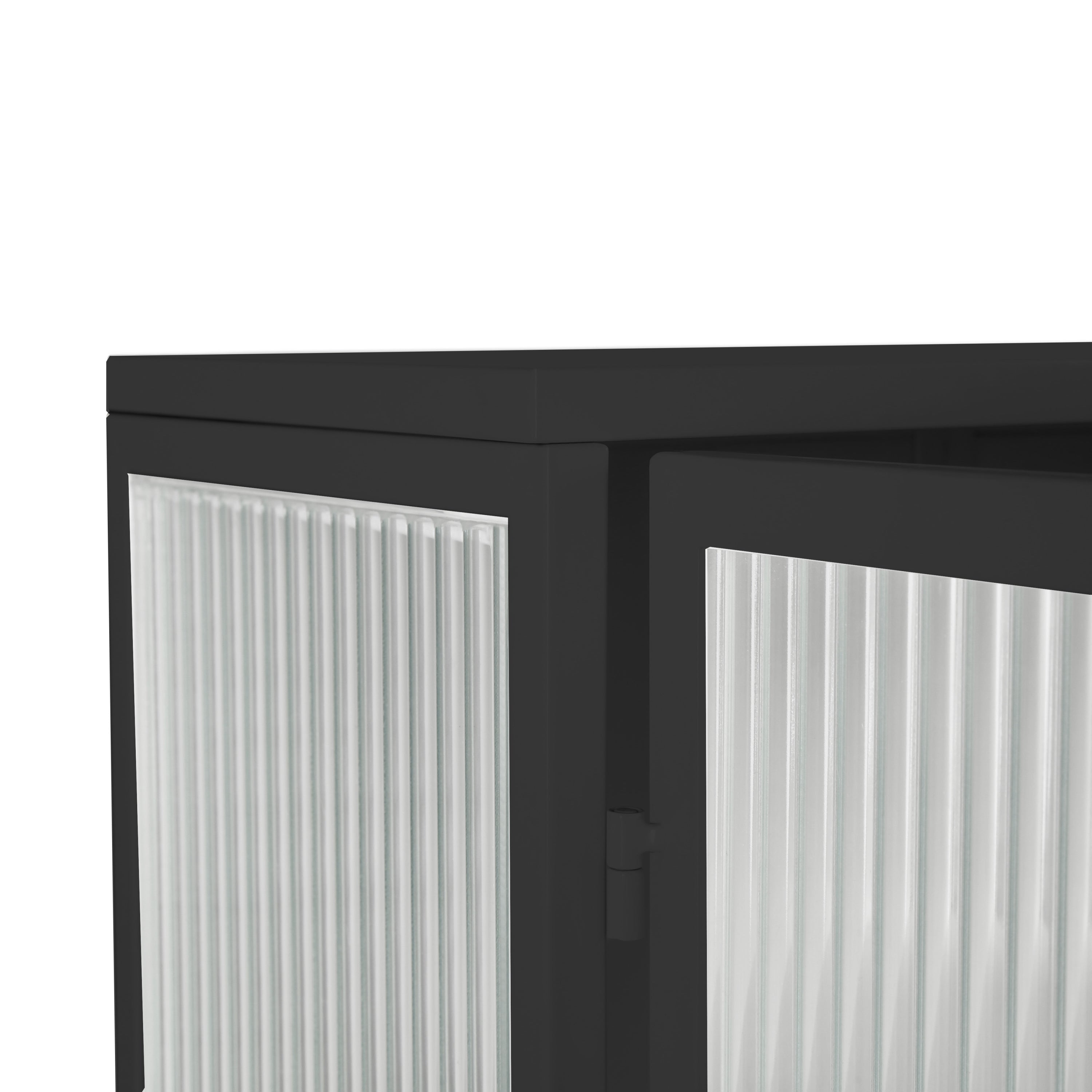 23.62'Glass Doors Modern Two-door Wall Cabinet with Featuring Two-tier Enclosed Storage, an Open Shelf, and Towel Rack, for Entryway Living Room Bathroom Dining Room,Black