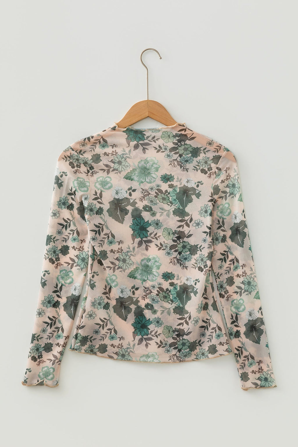 Floral Mesh Mock Neck Long Sleeve Top