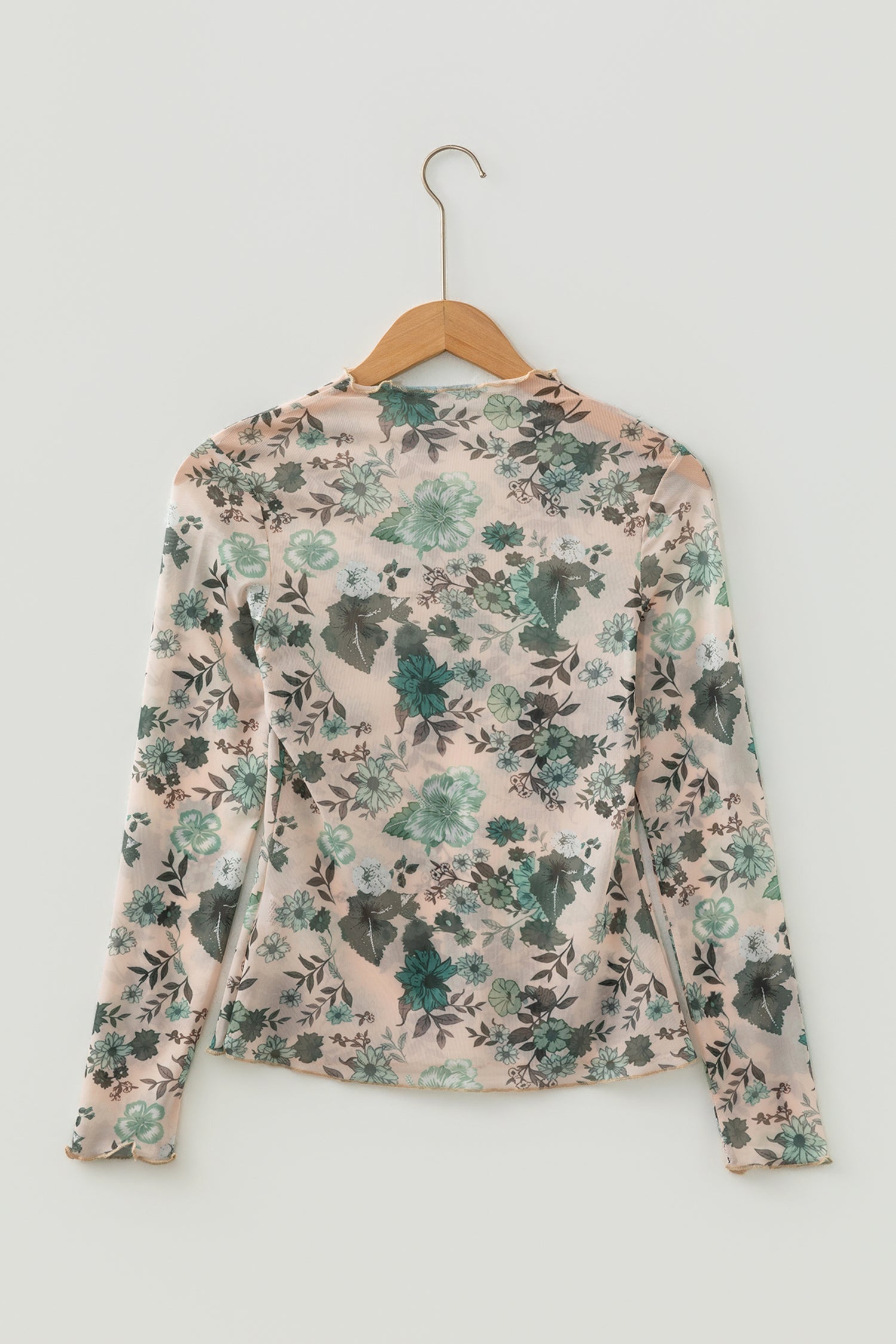 Floral Mesh Mock Neck Long Sleeve Top