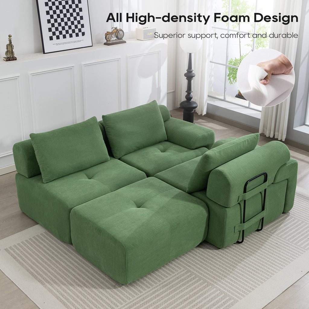 L-Shaped Sectional Couches for Living Room with Memory Foam & Steel Frame - No Assembly Convertible Sofa Bed, Corduroy Fabric Compression Sofa, Modular Couch for Apartments,Bedrooms,Home Theate,Green