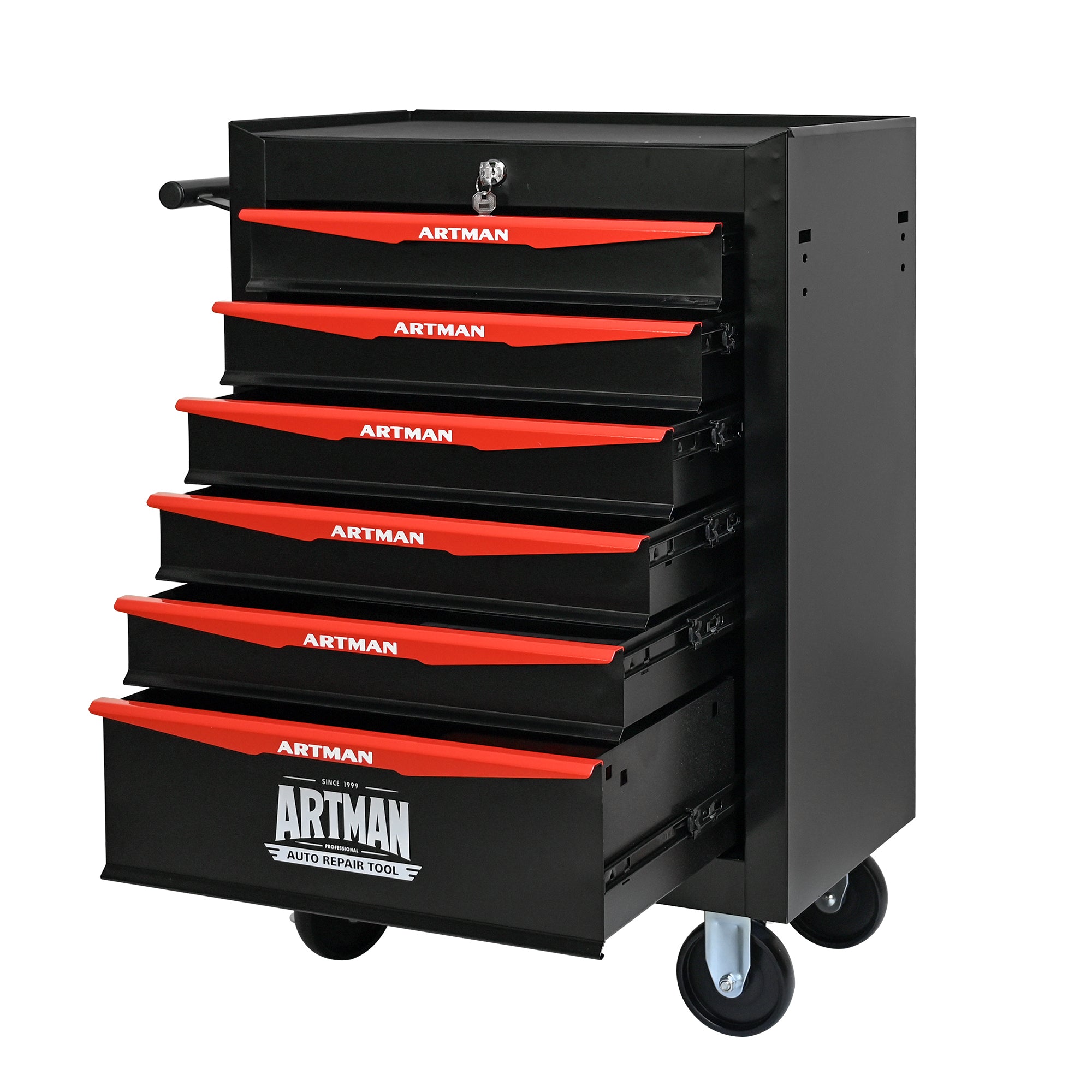 Rolling Metal Tool Chest with 6 Drawers, 20' Steel Storage Cabinet with Ball Bearing Slides, Black and Red Finish