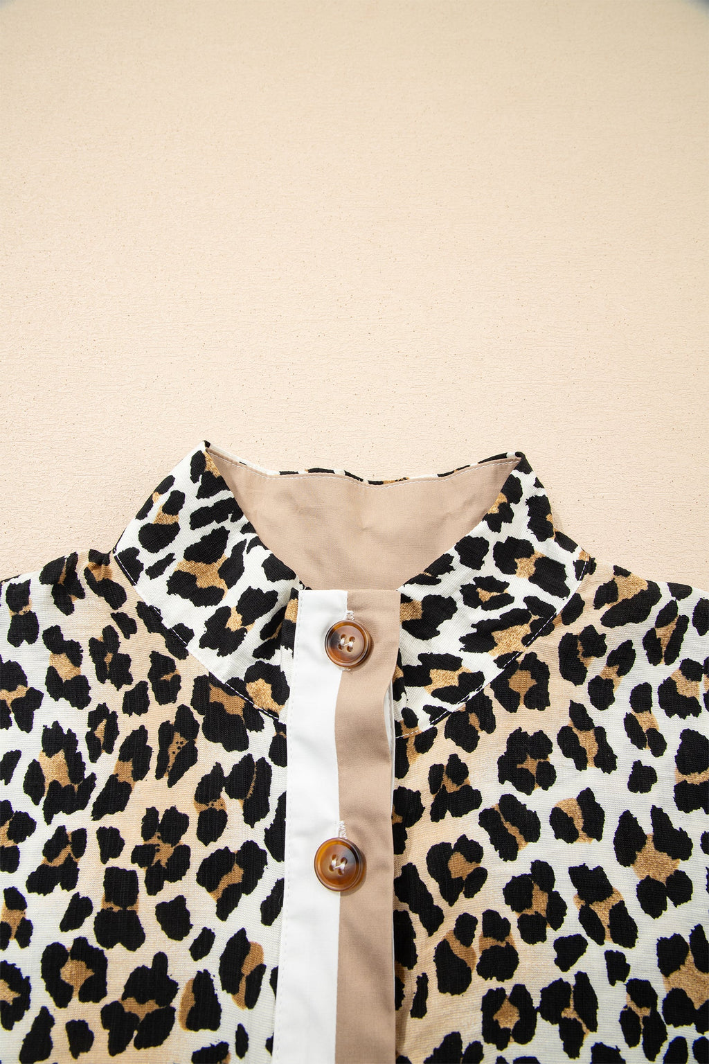 Leopard Half Buttoned Short Sleeve Mini Dress