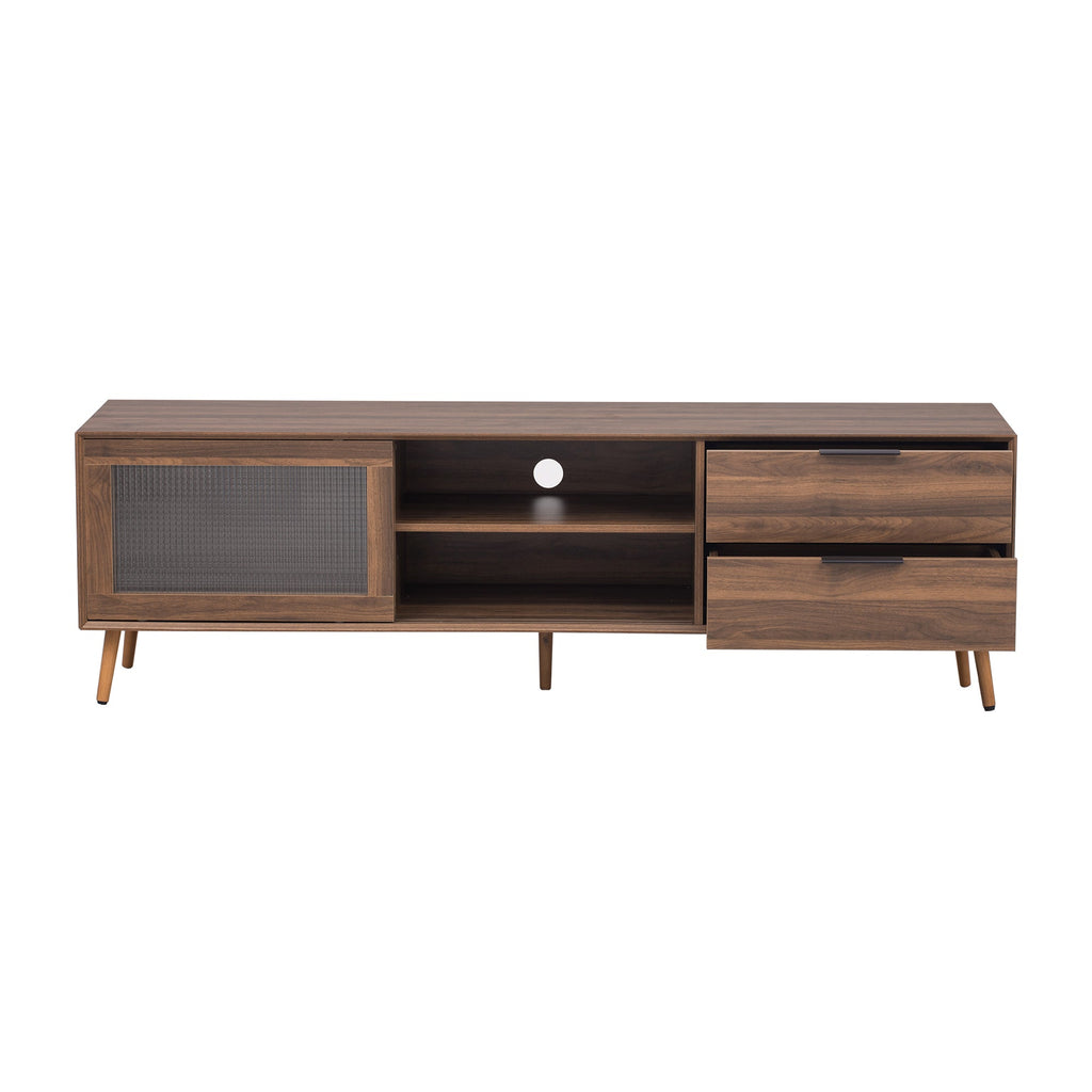 Modern TV Stand for 75'+ TV, TV Console with 2 Glass Doors, Entertainment Center with 2 Drawers & Storage Cabinet, 70' Media Console Table for Living Room, Bedroom