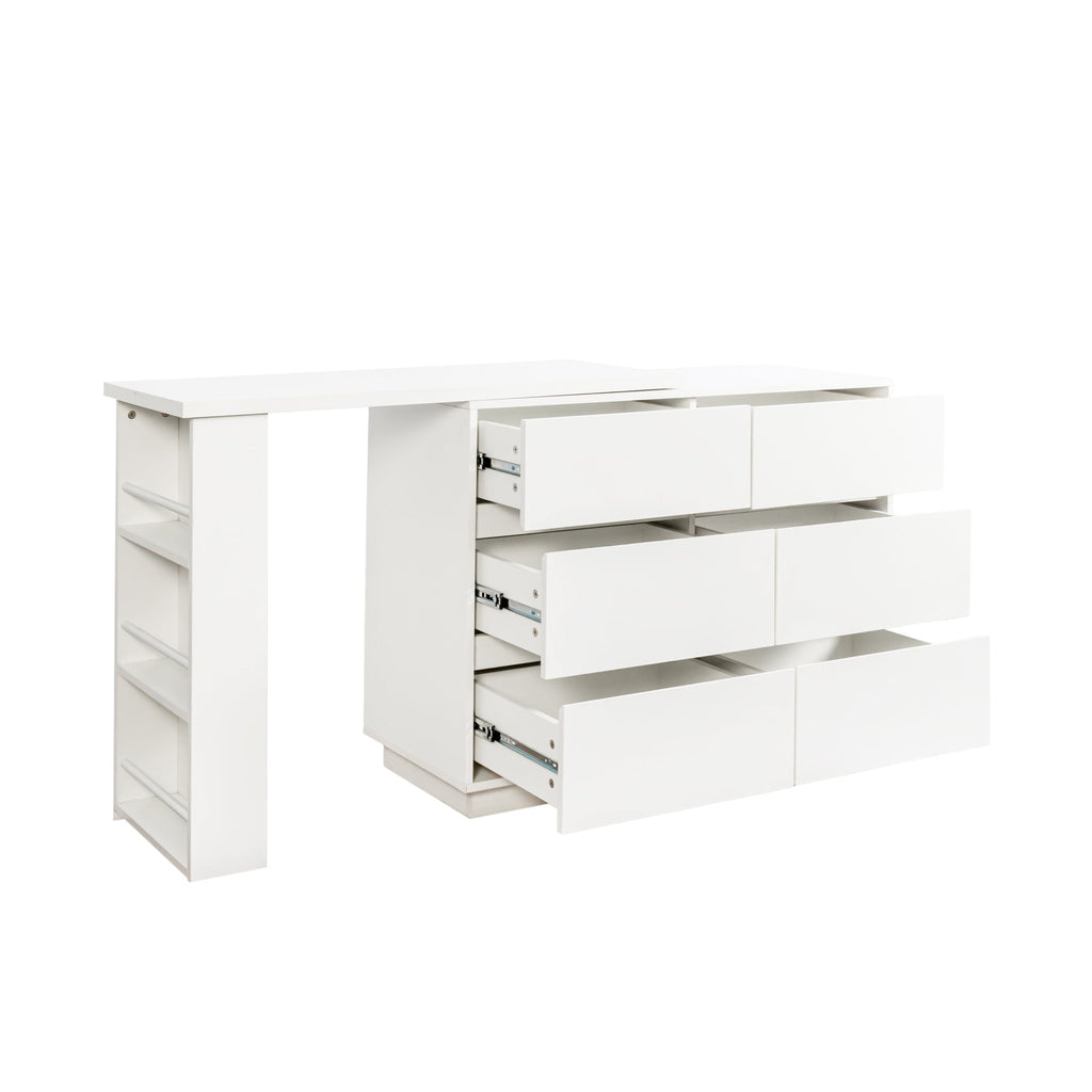 L Shaped Computer Desk with Drawers, Modern Corner Home Office Desk with Reversible Storage Cabinet, Long Study Writing Desk Workstation for Home Office