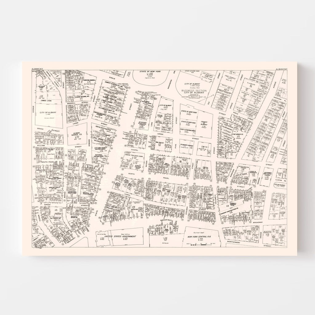 Vintage Map of Albany, NY Business Section 1947