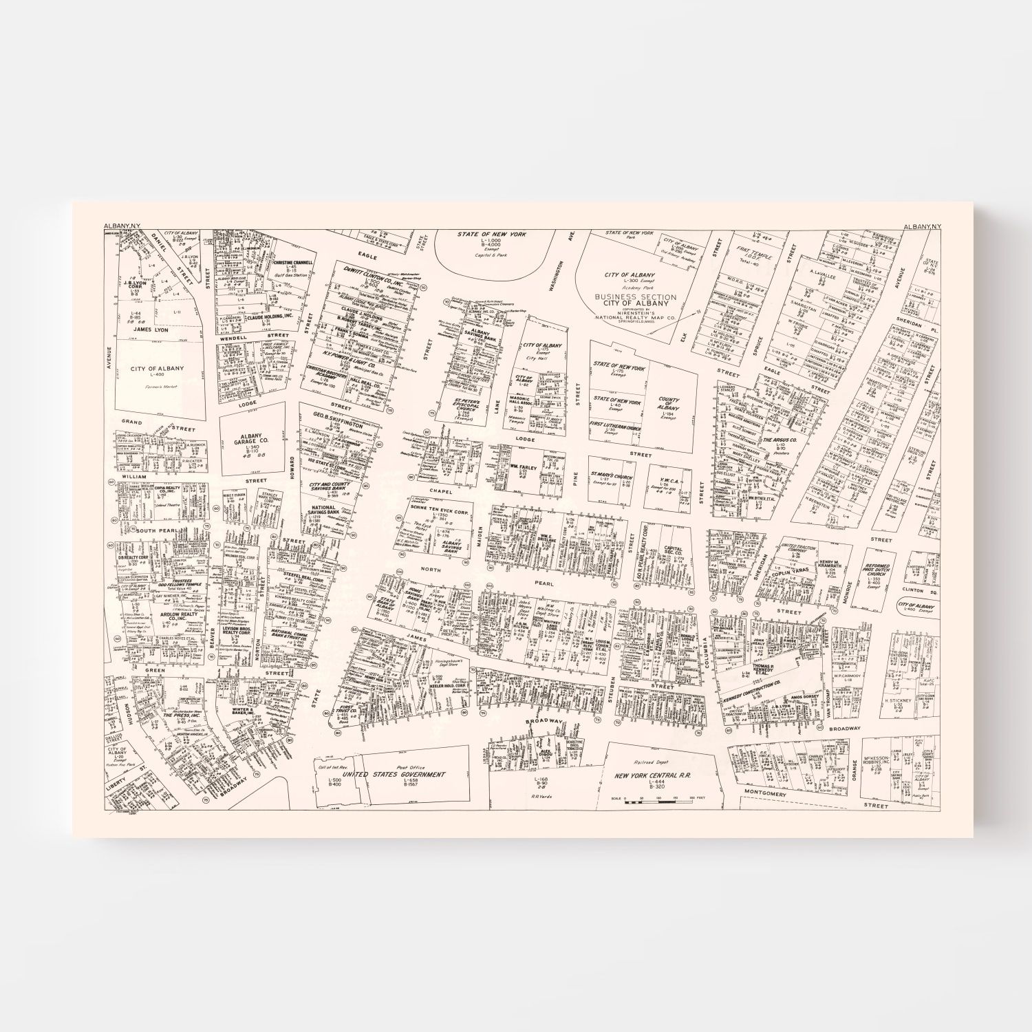 Vintage Map of Albany, NY Business Section 1947