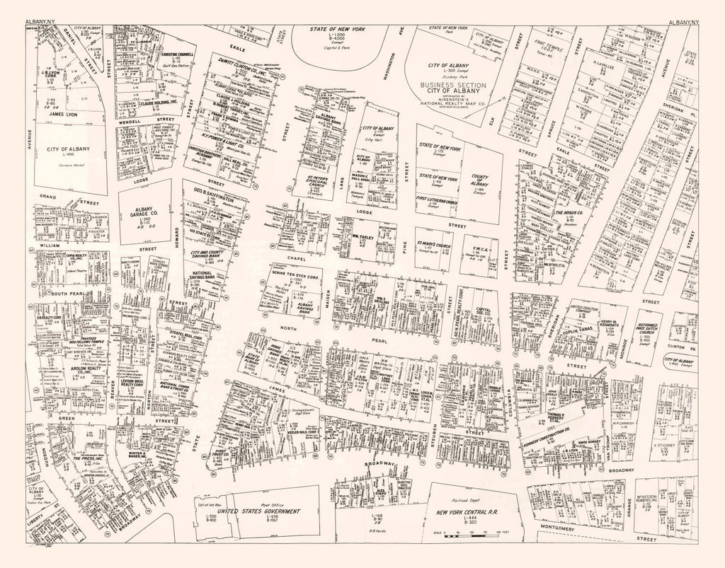 Vintage Map of Albany, NY Business Section 1947