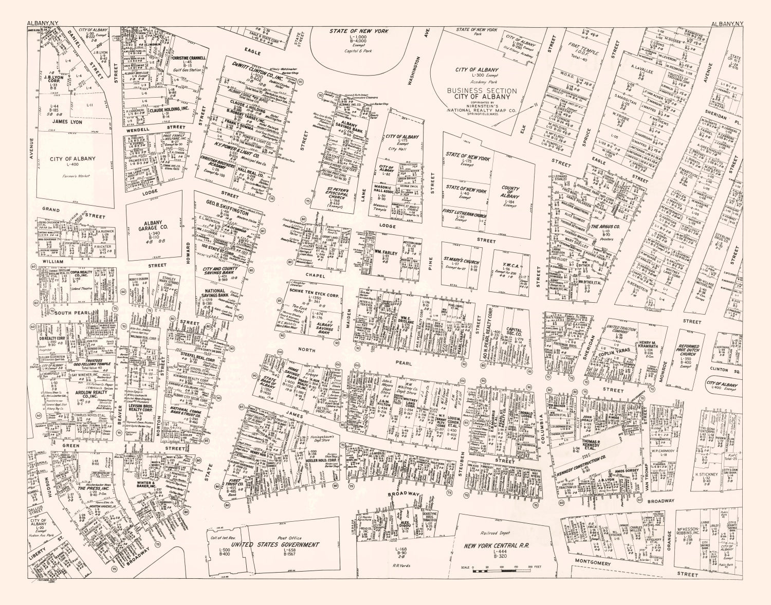 Vintage Map of Albany, NY Business Section 1947