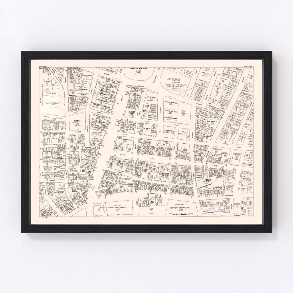 Vintage Map of Albany, NY Business Section 1947