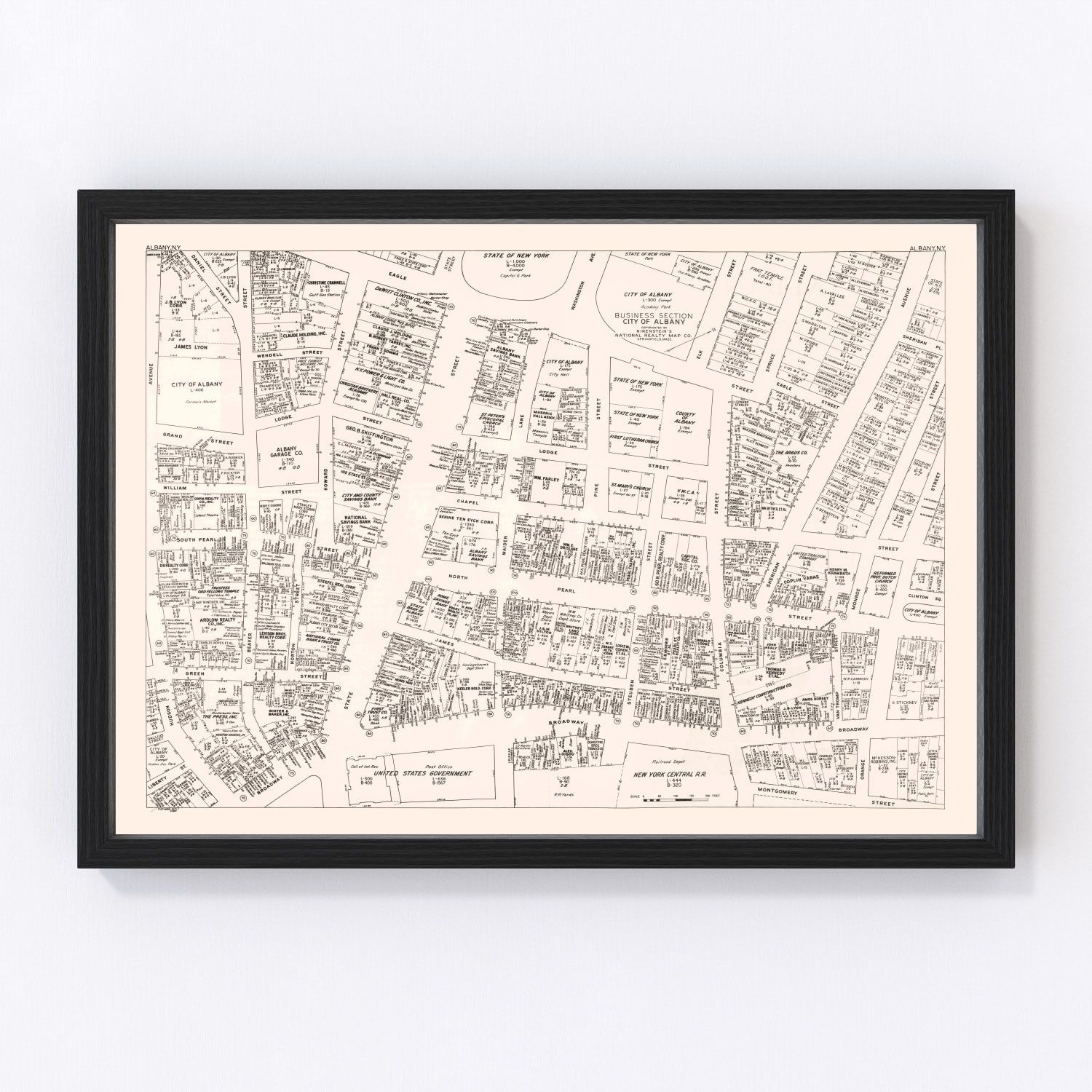 Vintage Map of Albany, NY Business Section 1947