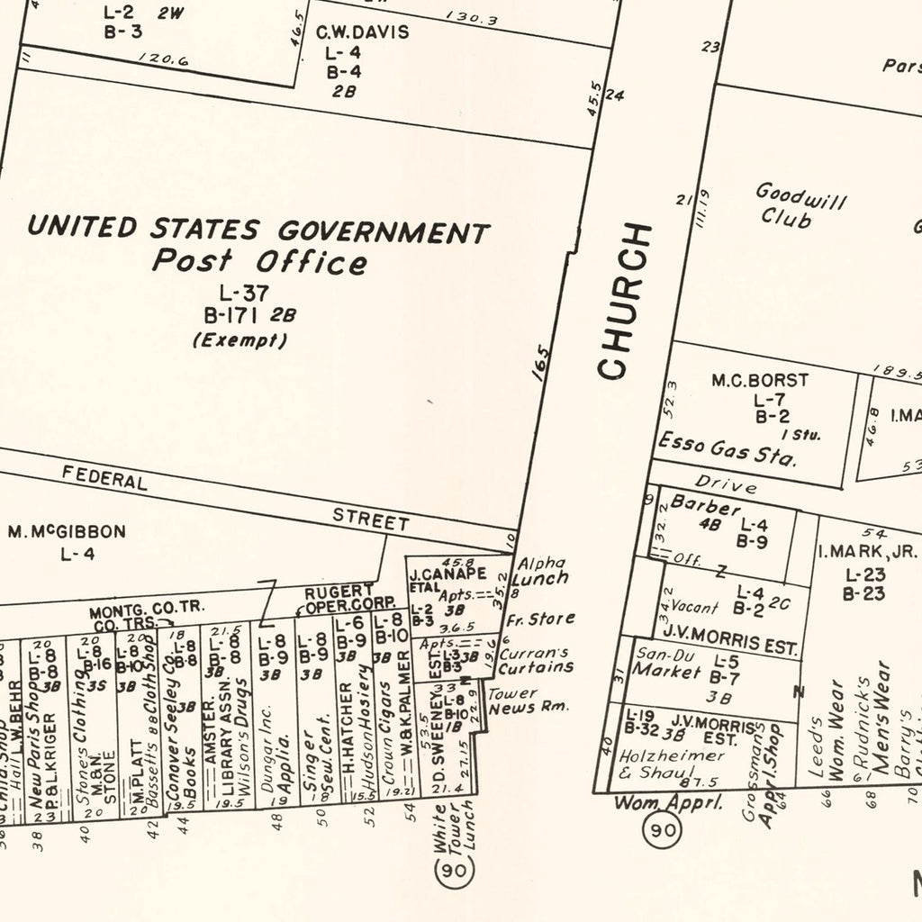 Vintage Map of Amsterdam, NY Business Section 1947