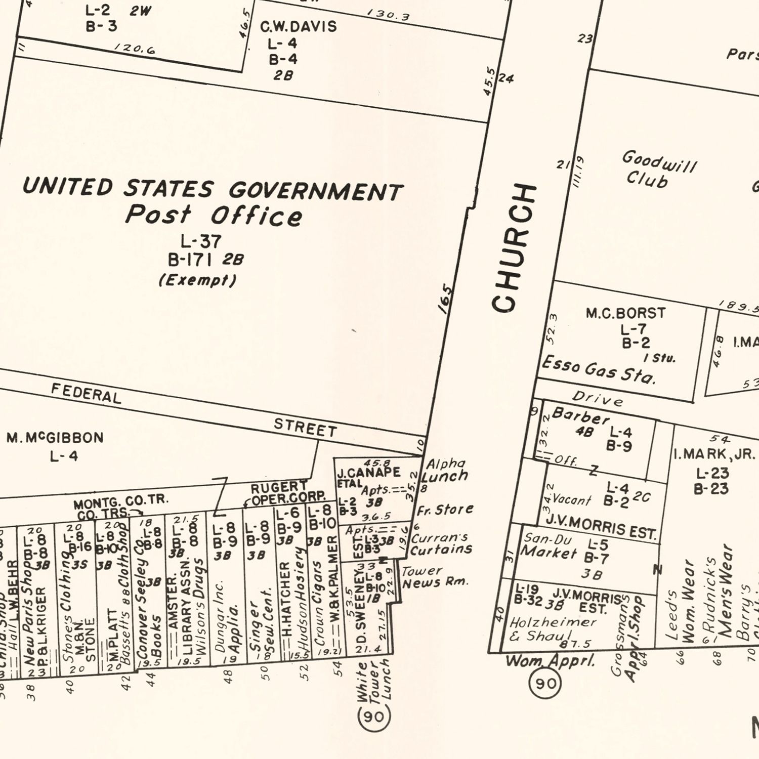 Vintage Map of Amsterdam, NY Business Section 1947