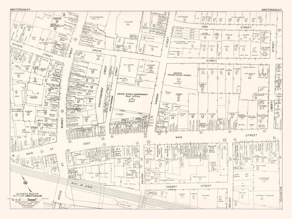Vintage Map of Amsterdam, NY Business Section 1947