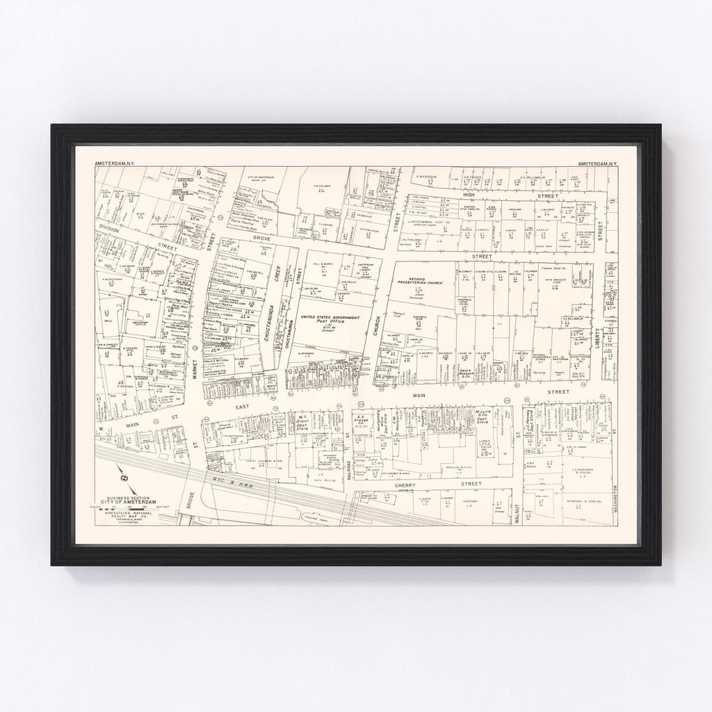 Vintage Map of Amsterdam, NY Business Section 1947