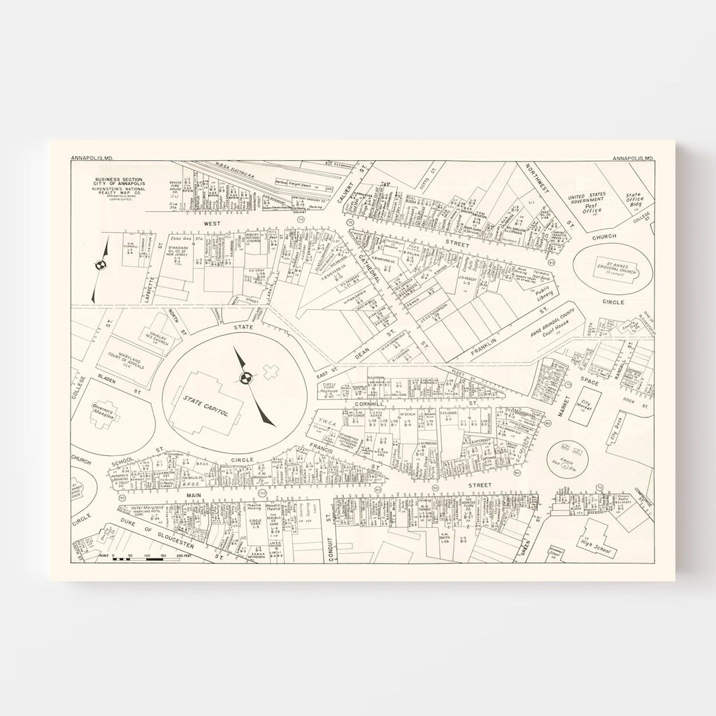 Vintage Map of Annapolis, MD Business Section 1947