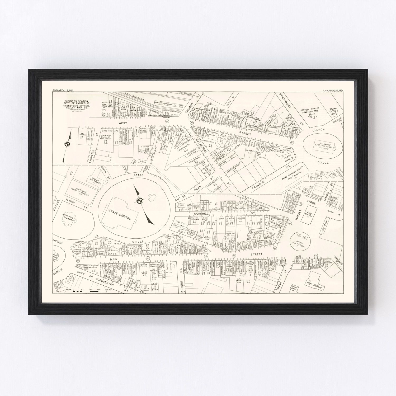 Vintage Map of Annapolis, MD Business Section 1947