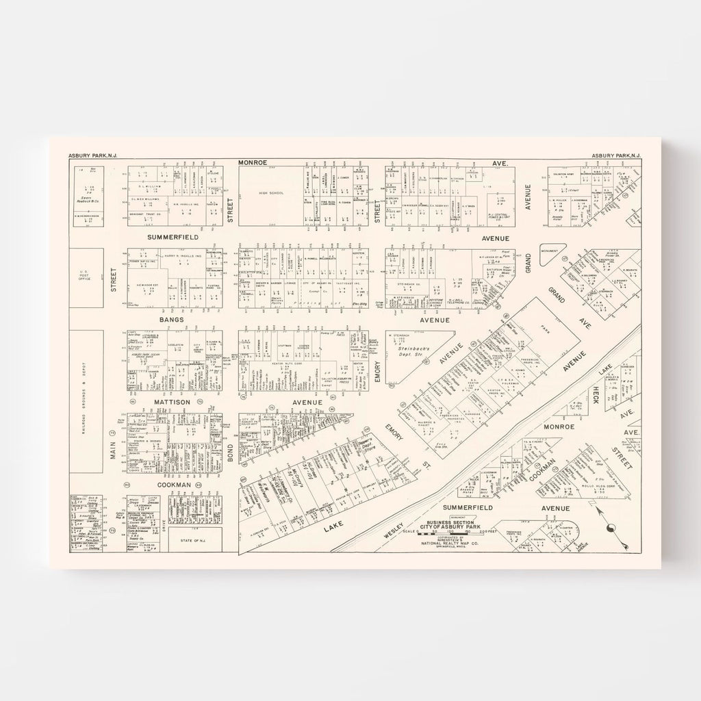 Vintage Map of Asbury Park, NJ Business Section 1947
