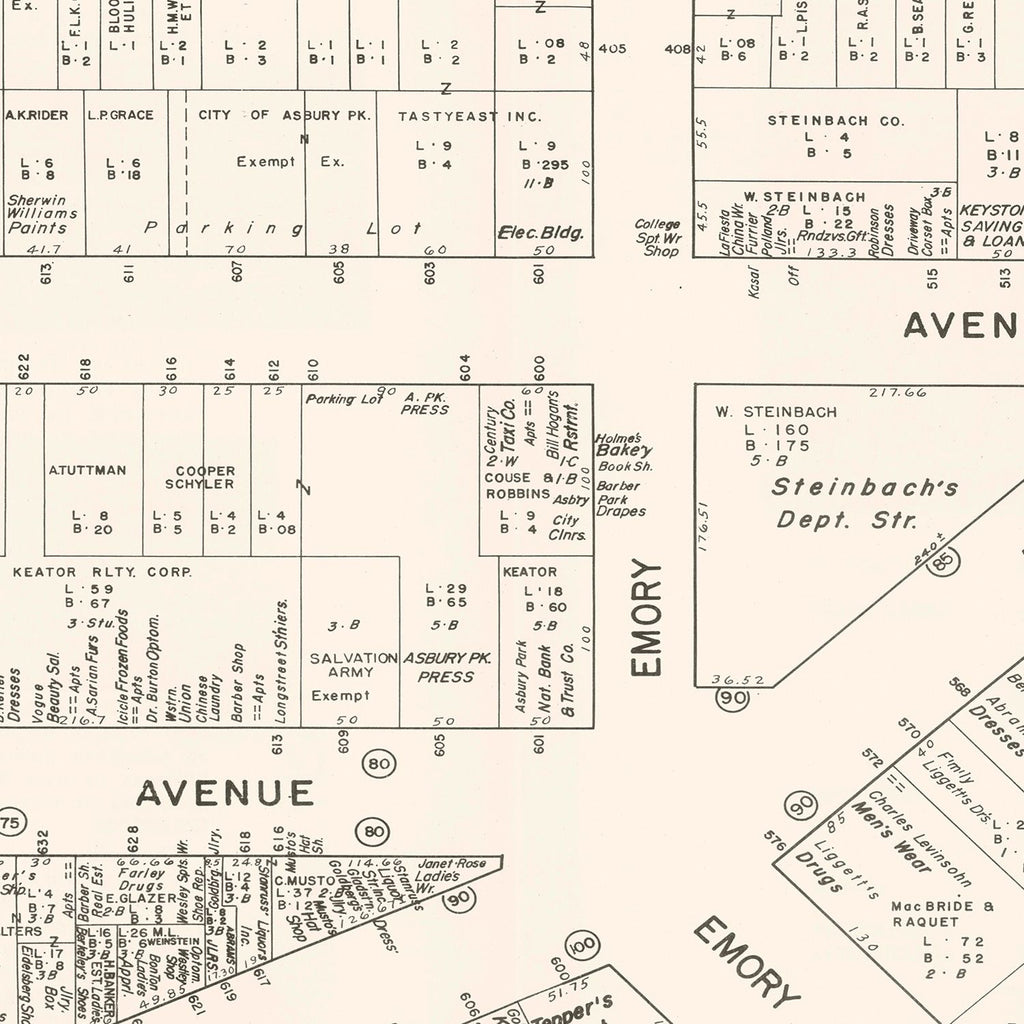 Vintage Map of Asbury Park, NJ Business Section 1947