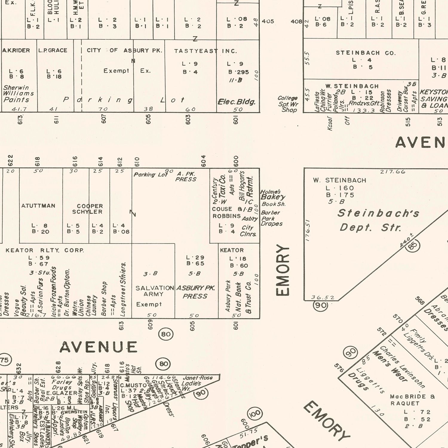 Vintage Map of Asbury Park, NJ Business Section 1947