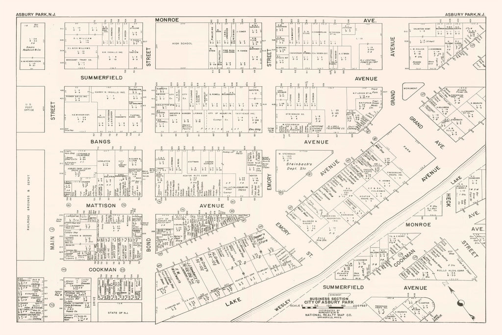 Vintage Map of Asbury Park, NJ Business Section 1947