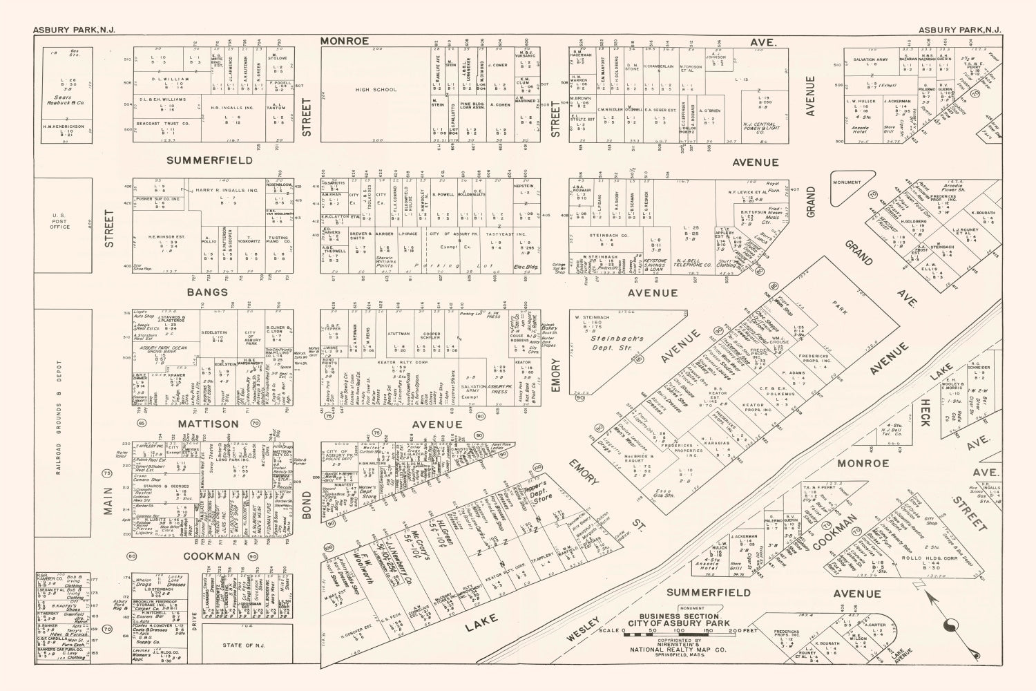 Vintage Map of Asbury Park, NJ Business Section 1947