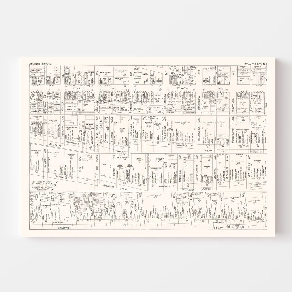 Vintage Map of Atlantic City, NJ Business Section 1947