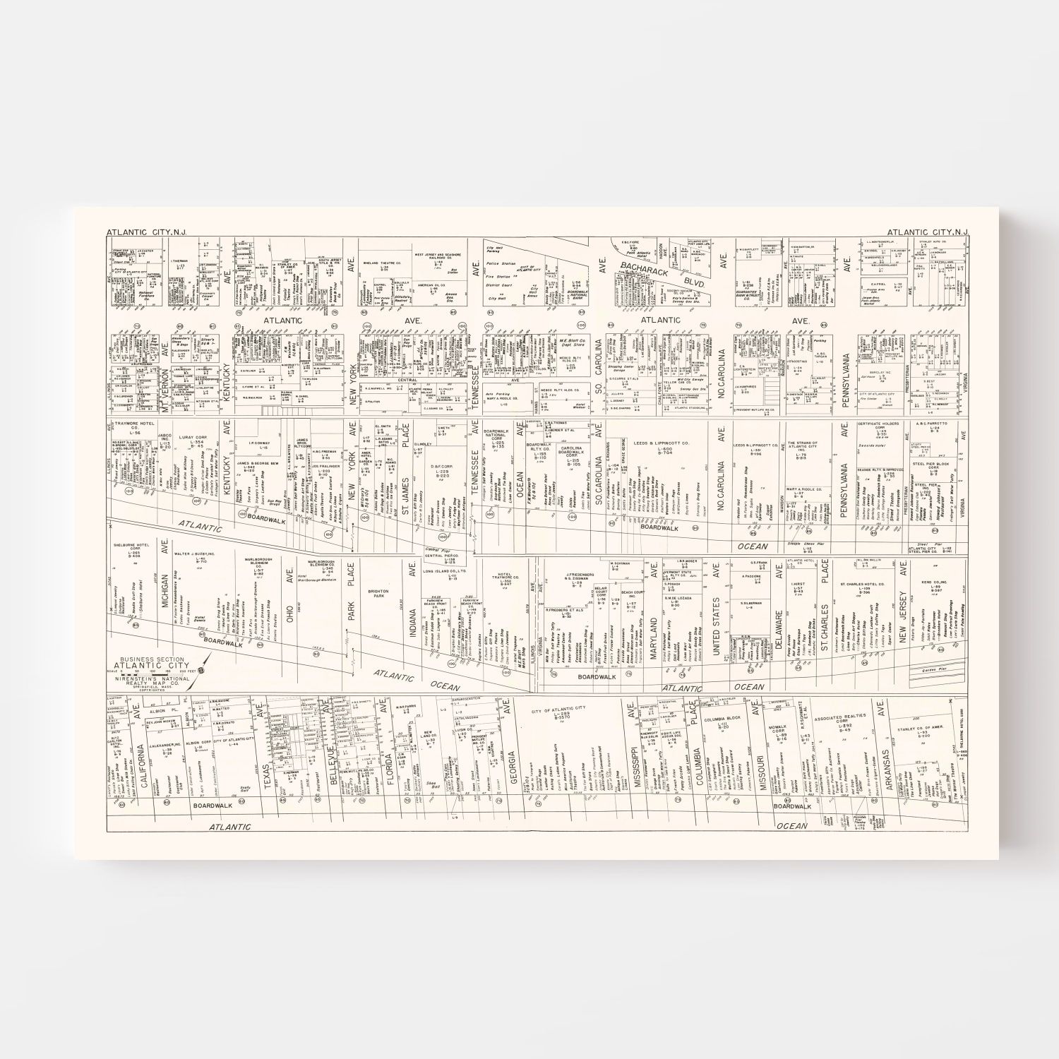 Vintage Map of Atlantic City, NJ Business Section 1947