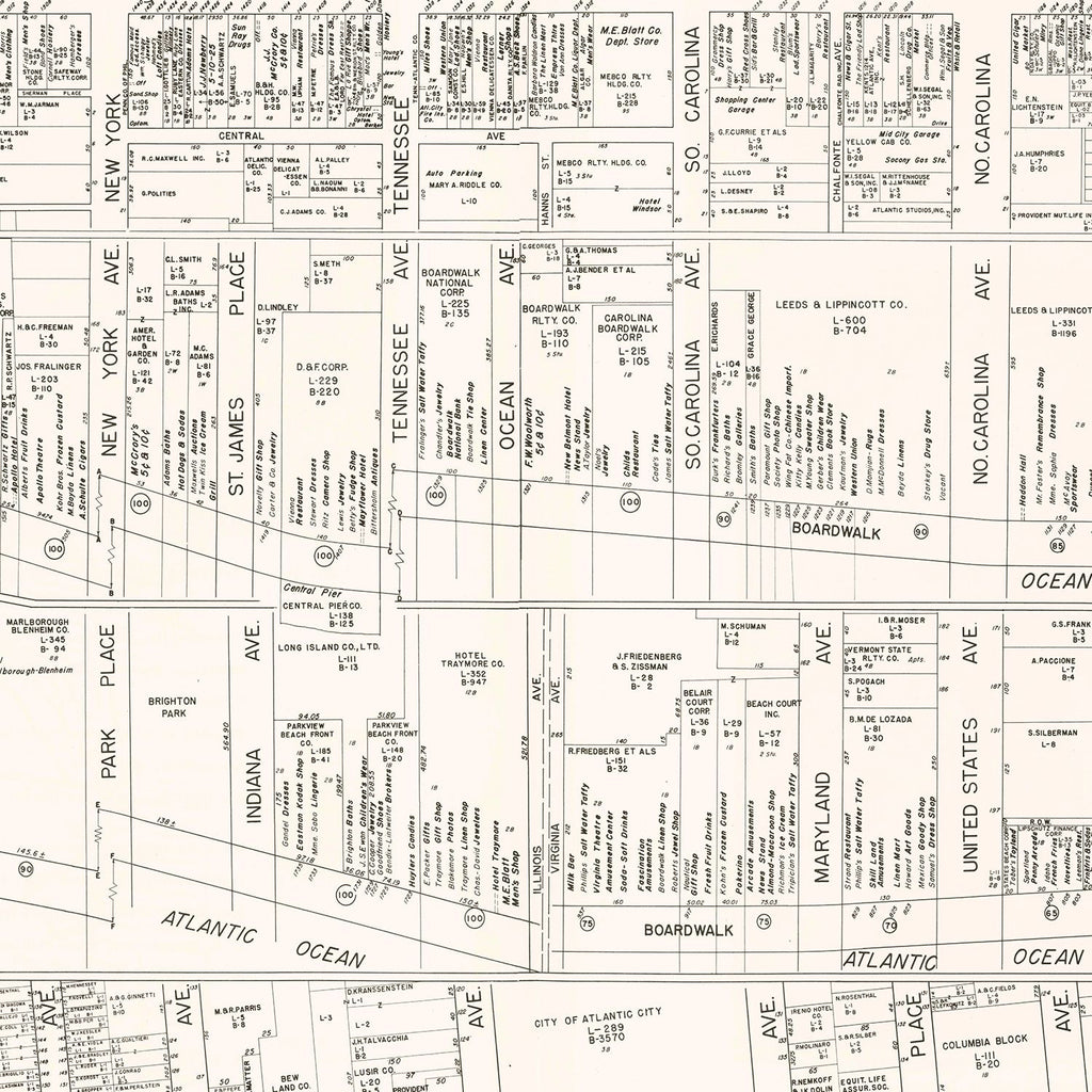 Vintage Map of Atlantic City, NJ Business Section 1947
