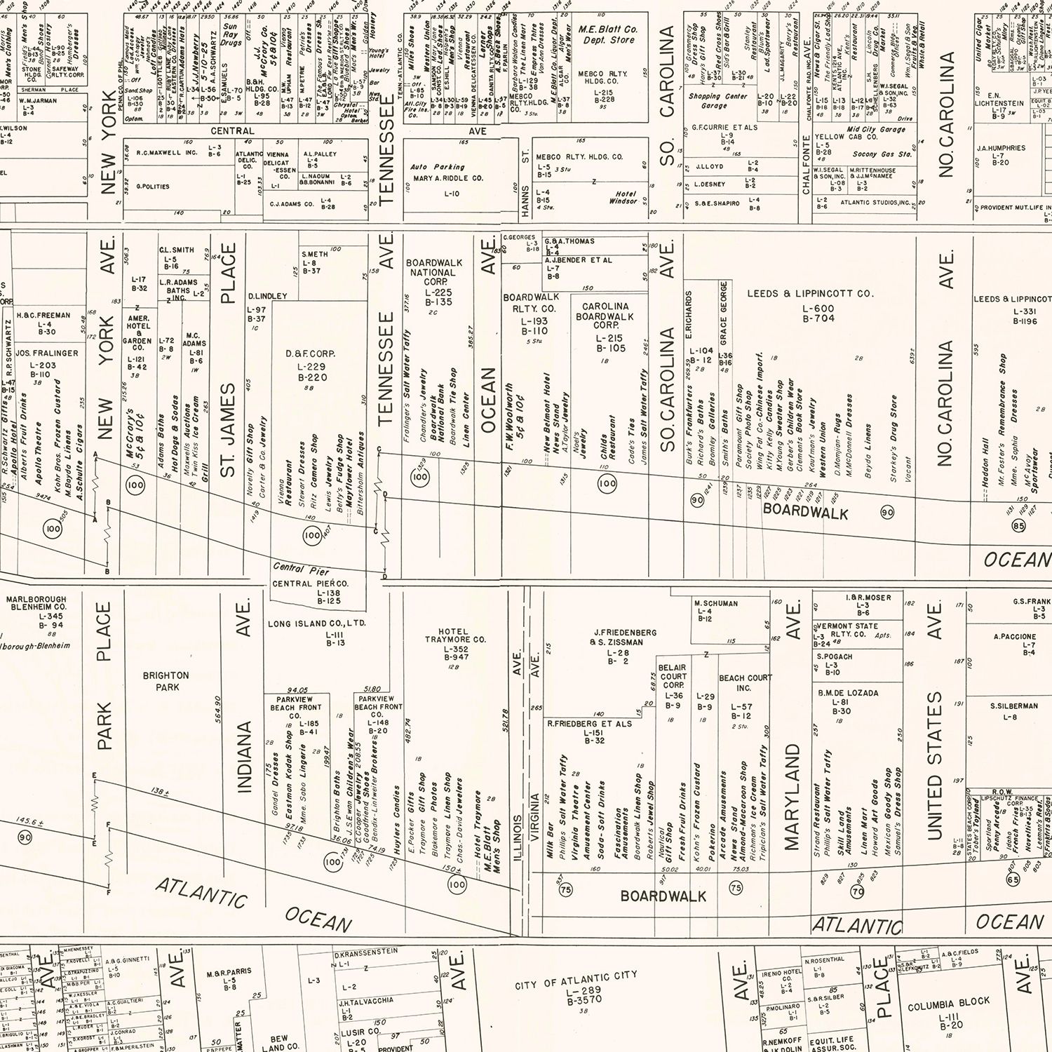 Vintage Map of Atlantic City, NJ Business Section 1947