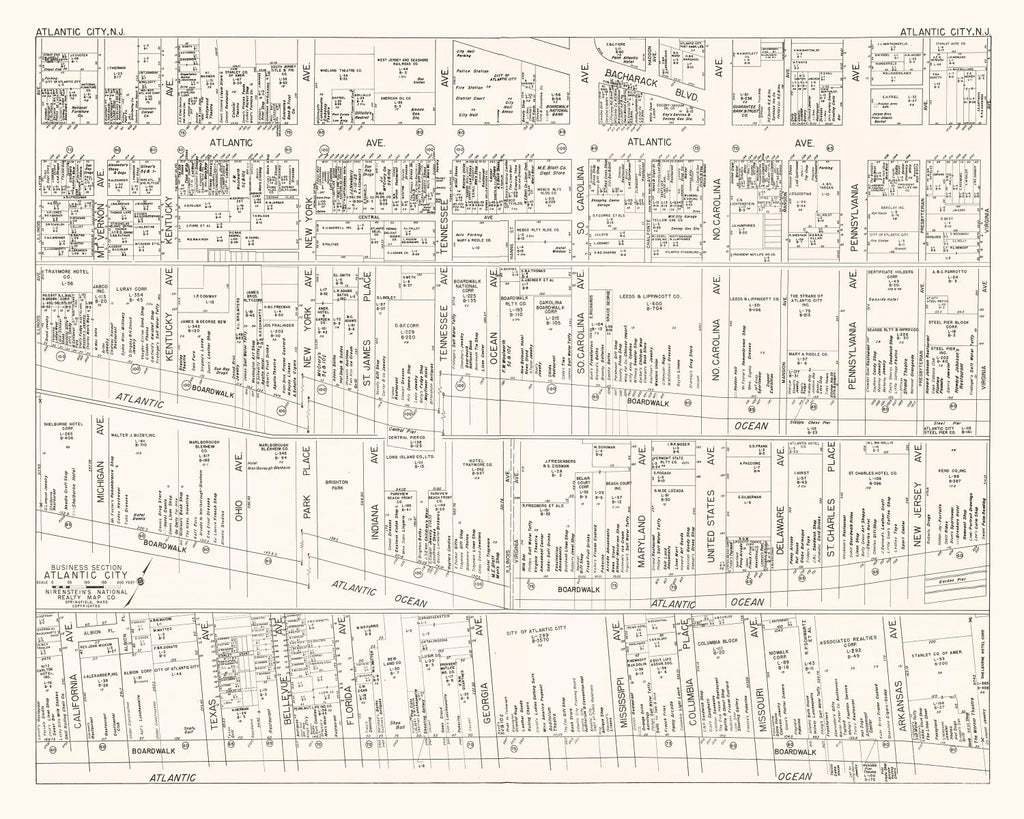 Vintage Map of Atlantic City, NJ Business Section 1947