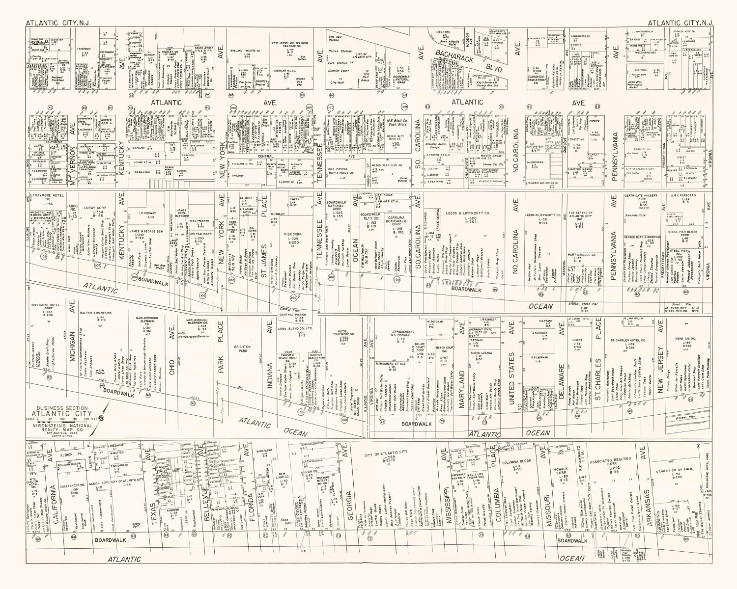 Vintage Map of Atlantic City, NJ Business Section 1947